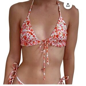 Ruffle Orange Bloom Bikini Set Swimsuit Size Small